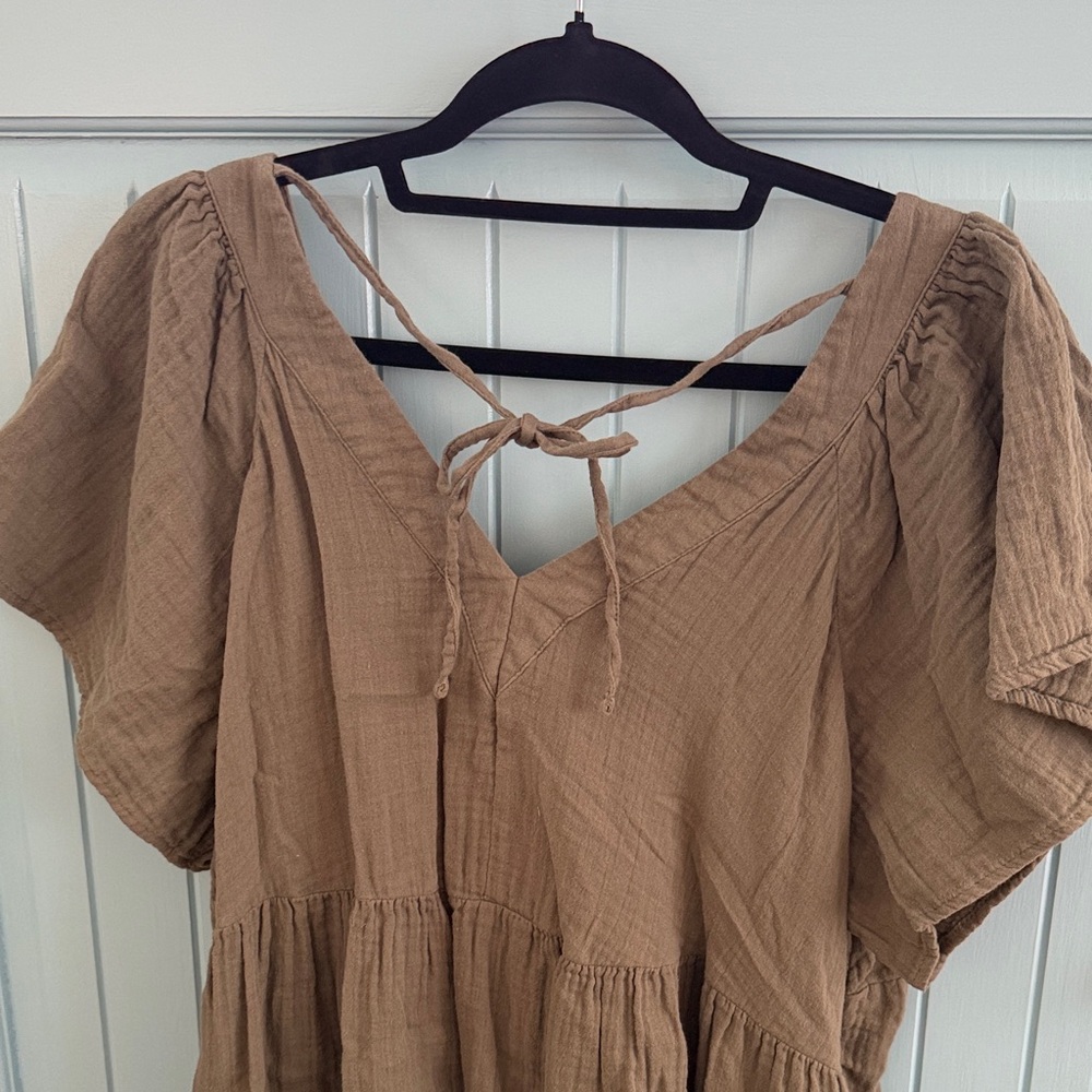 Old Navy Olive Green V-Neck Tiered Mini Dress - Picture 4 of 5